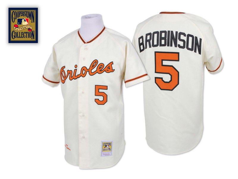 Men's Mitchell and Ness Baltimore Orioles #5 Brooks Robinson Authentic Cream Throwback ...